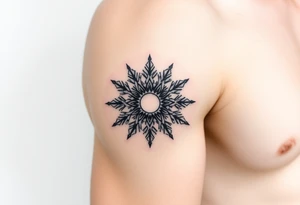 A sun in the form of a snow flake tattoo idea