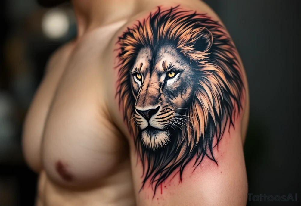 egyptian themed lion (red and black) tattoo idea