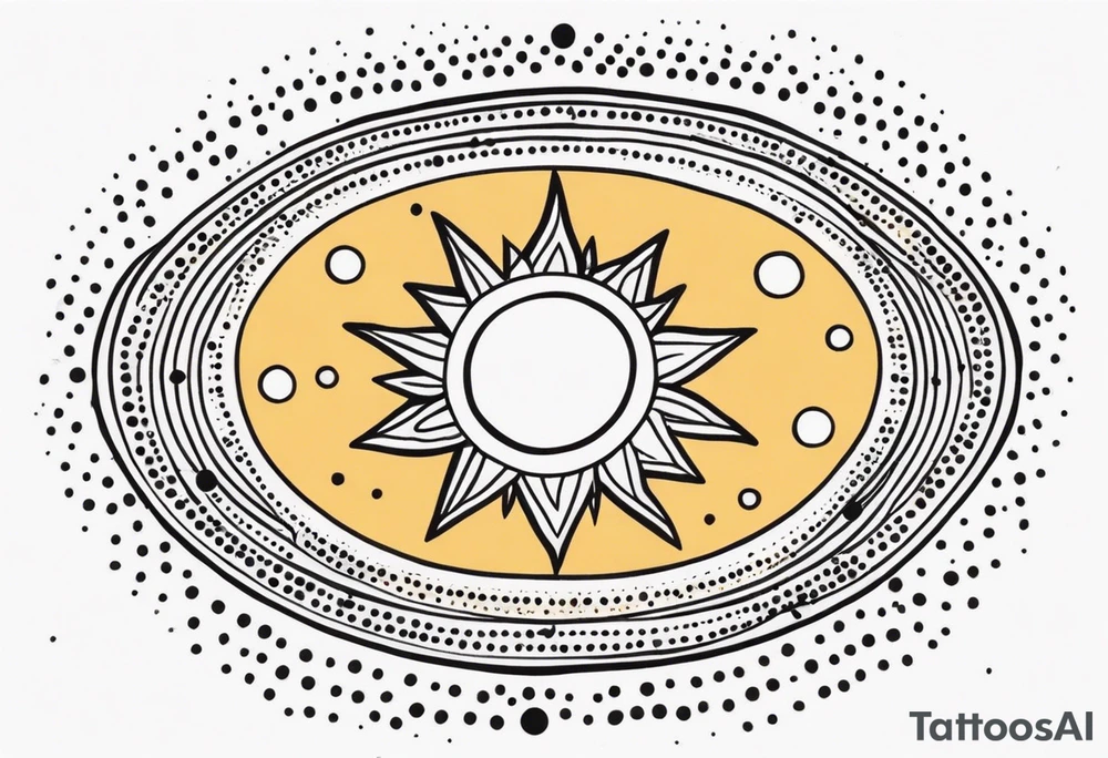 simple sun made of black dots and circles tattoo idea