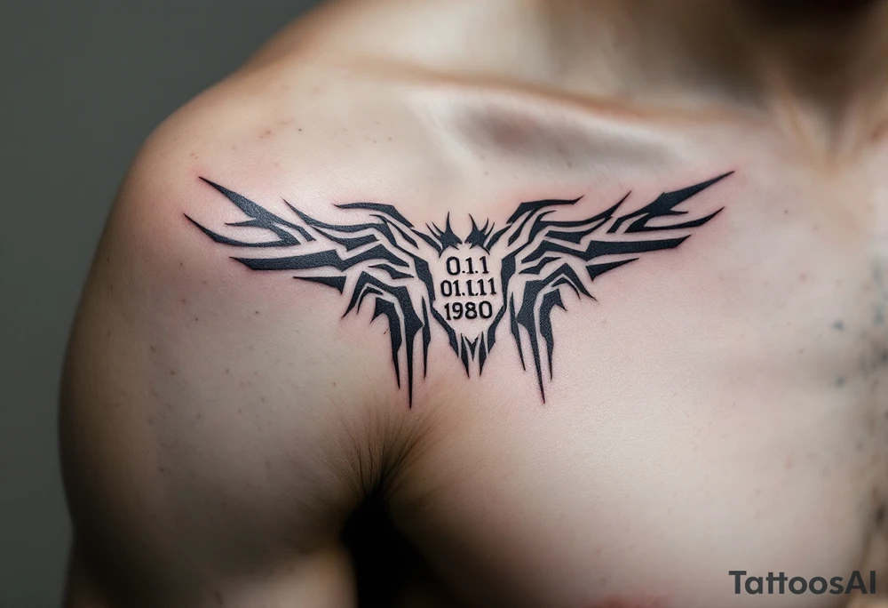 Masculine date 01.01.1980 in monospaced type with steel gray ink and thick lines. tattoo idea