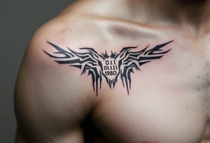 Masculine date 01.01.1980 in monospaced type with steel gray ink and thick lines. tattoo idea