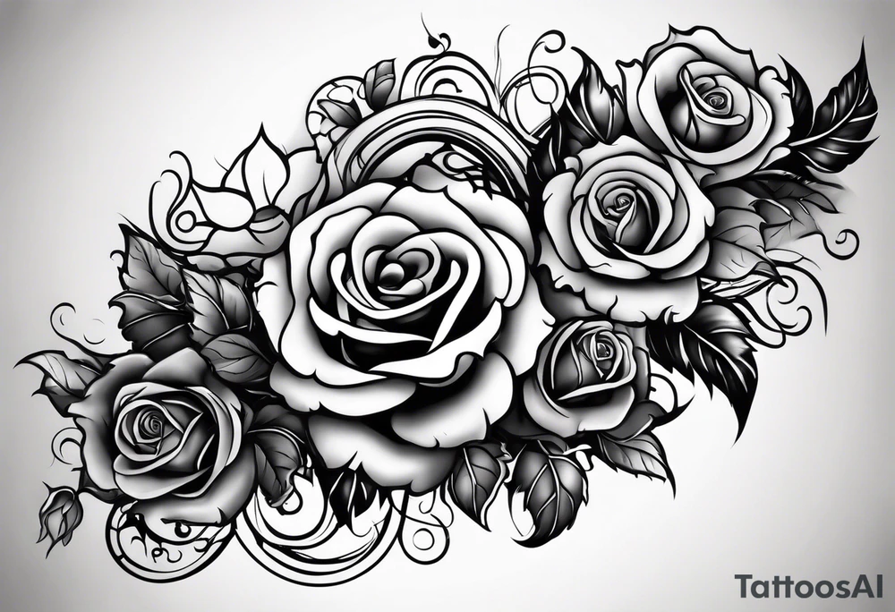 biomechanical arm sleeve with vines and a couple of roses tattoo idea