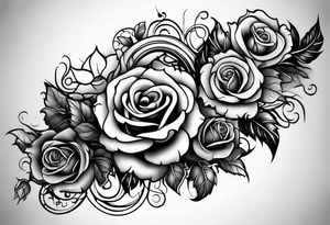 biomechanical arm sleeve with vines and a couple of roses tattoo idea