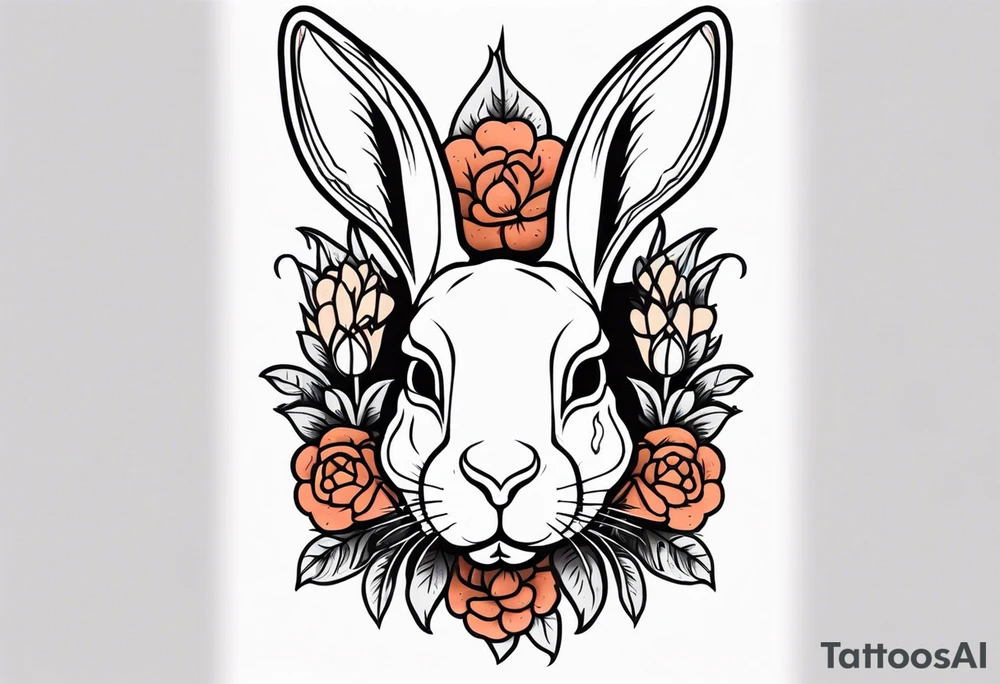 Rabbit head and flowers tattoo idea