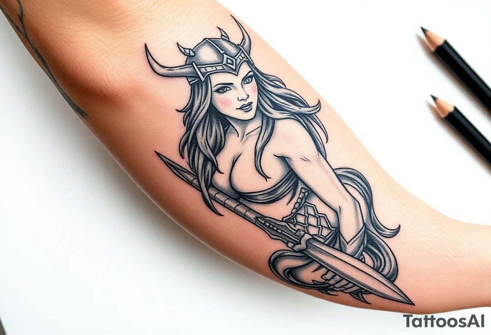 Viking goddess warrior full body sexy tattoo idea