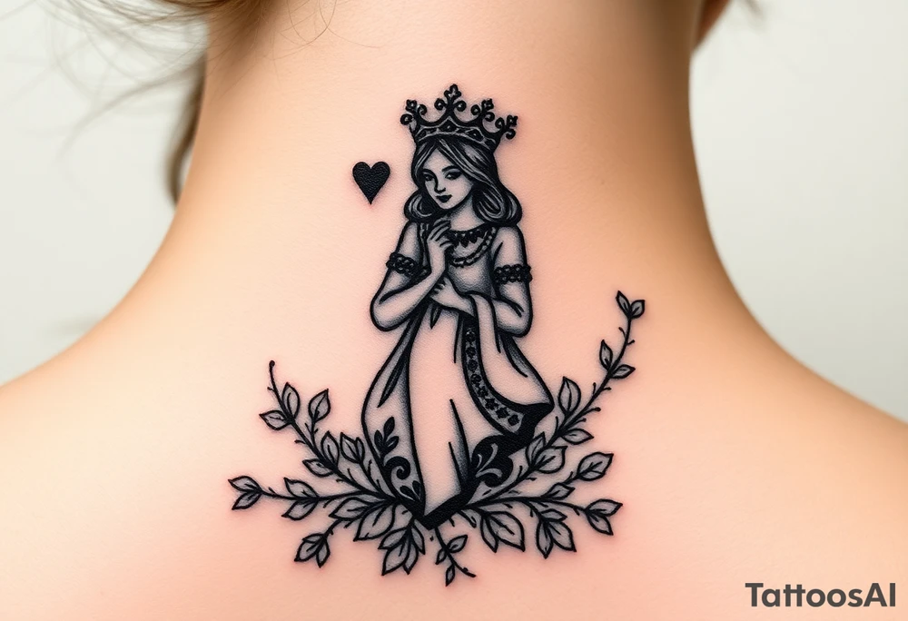Queen of spades surrounded by ivy tattoo idea