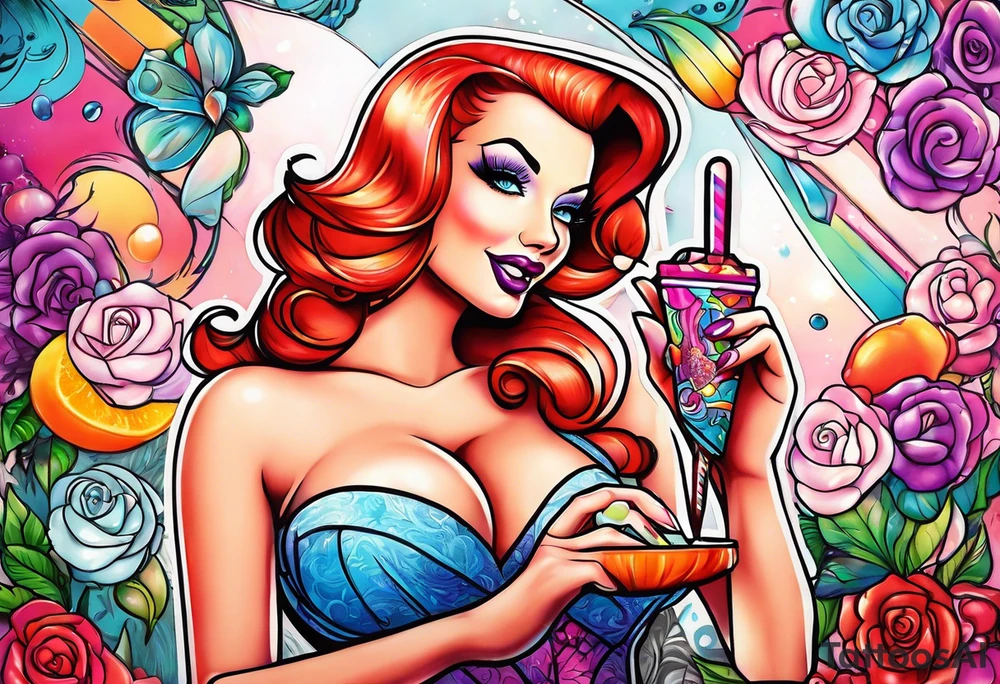 jessica rabbit and Marilin monroe sharing a popsicle tattoo idea