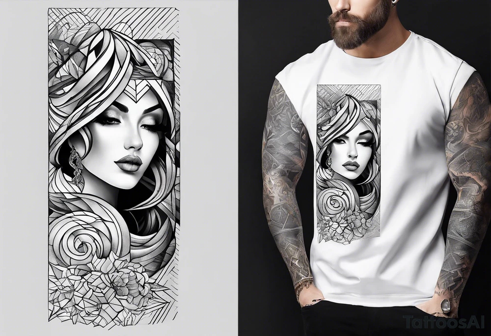 From left shoulder to forearm sleeve tattoo. Fine line geometric, concept design tattoo tattoo idea