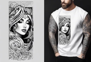 From left shoulder to forearm sleeve tattoo. Fine line geometric, concept design tattoo tattoo idea