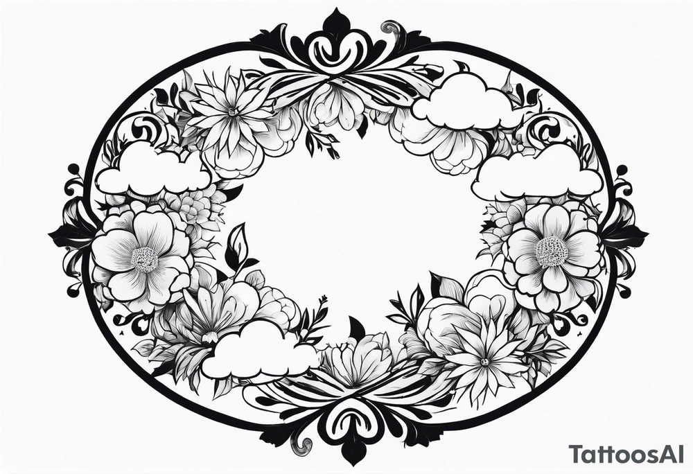 floral clouds circle vignette frame tattoo idea