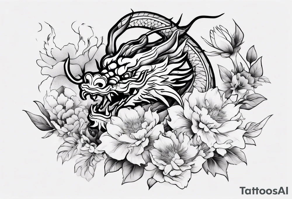 chinese drargon with flowers tattoo idea