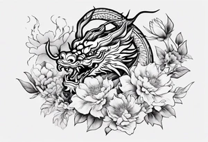 chinese drargon with flowers tattoo idea