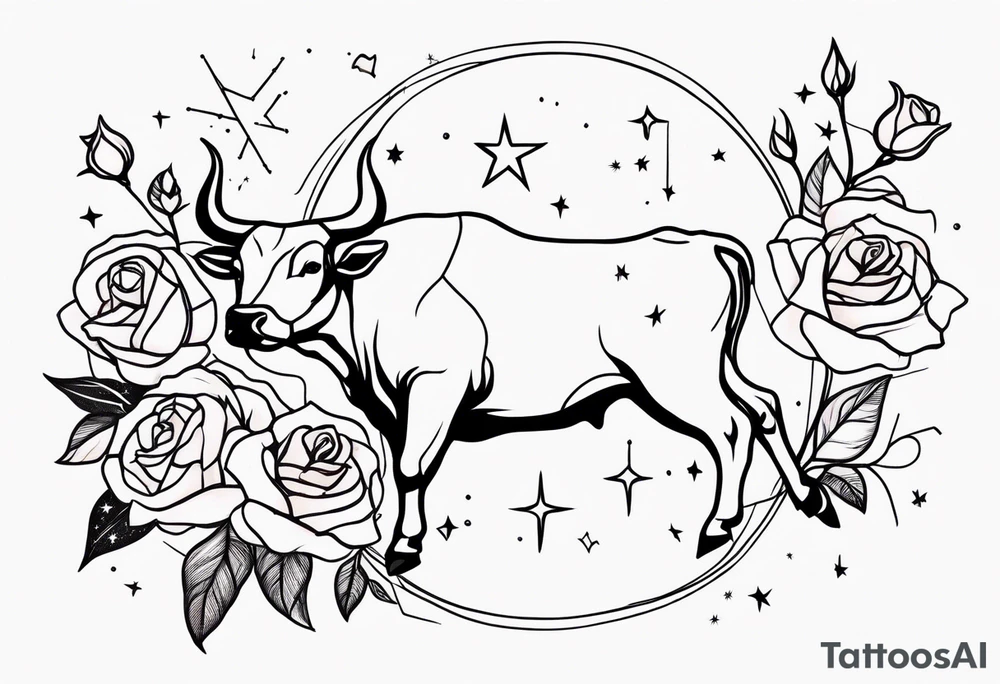 Taurus constellation with stars and roses fine lines tattoo idea Taurus constellation with stars and roses fine lines tattoo idea