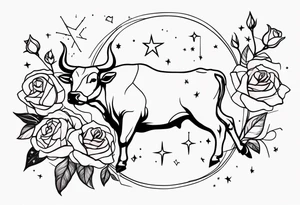 Taurus constellation with stars and roses fine lines tattoo idea