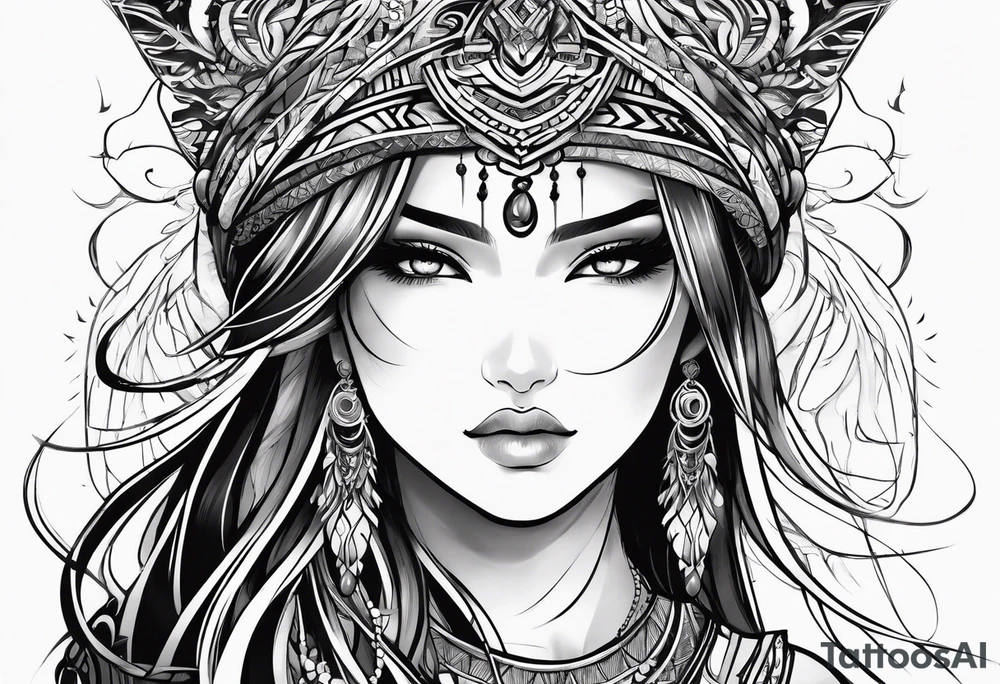 neo-tribal anime girl tattoo idea