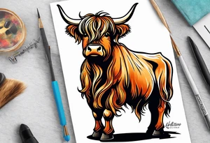 goofy highland cow standing on hind legs tattoo idea