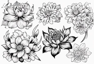 tattoo Japanese style with daffodils, chrysanthemum and waves background tattoo idea