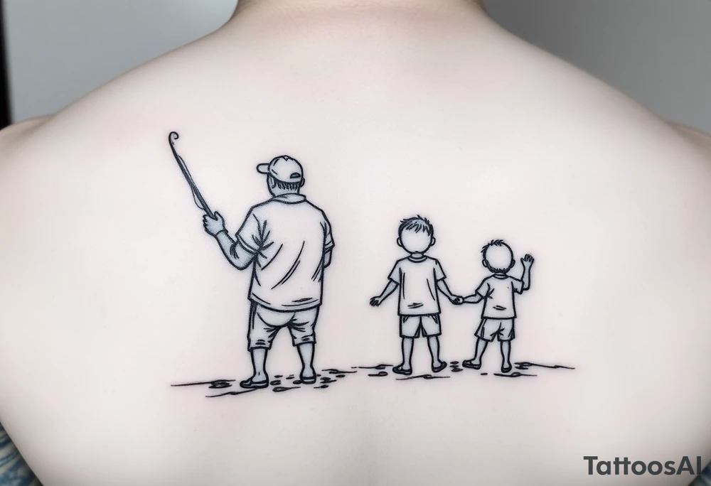 Dad fishing with 3 kids tattoo idea