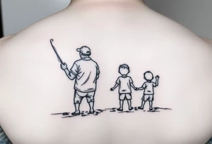 Dad fishing with 3 kids tattoo idea