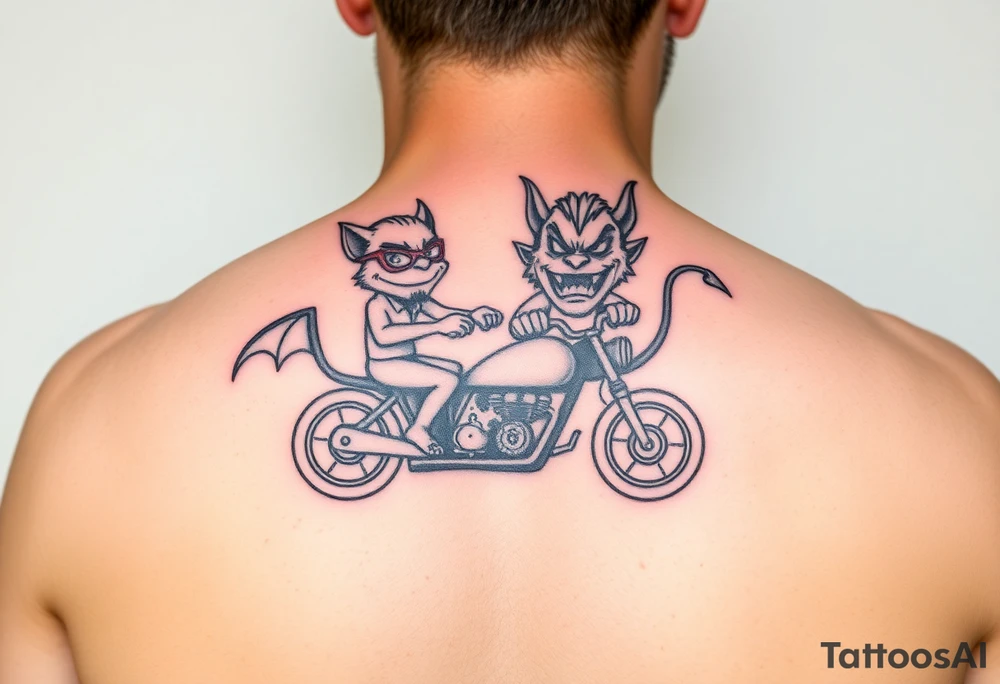 Male and female Tasmanian devil cartoons riding a motorcycle tattoo idea