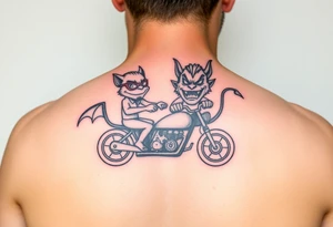 Male and female Tasmanian devil cartoons riding a motorcycle tattoo idea