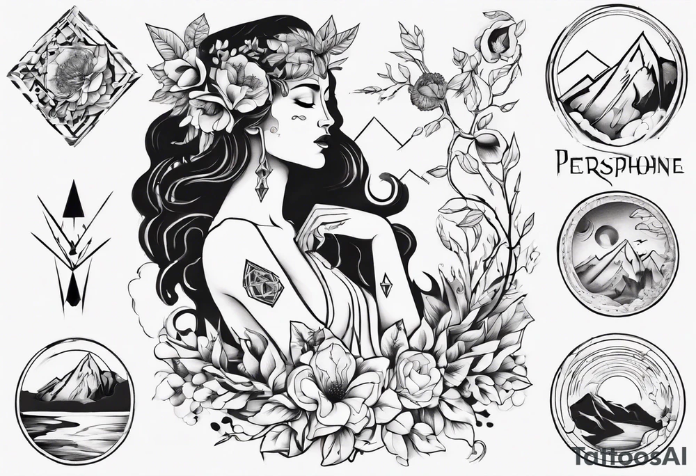 Persephone with mountains tattoo idea
