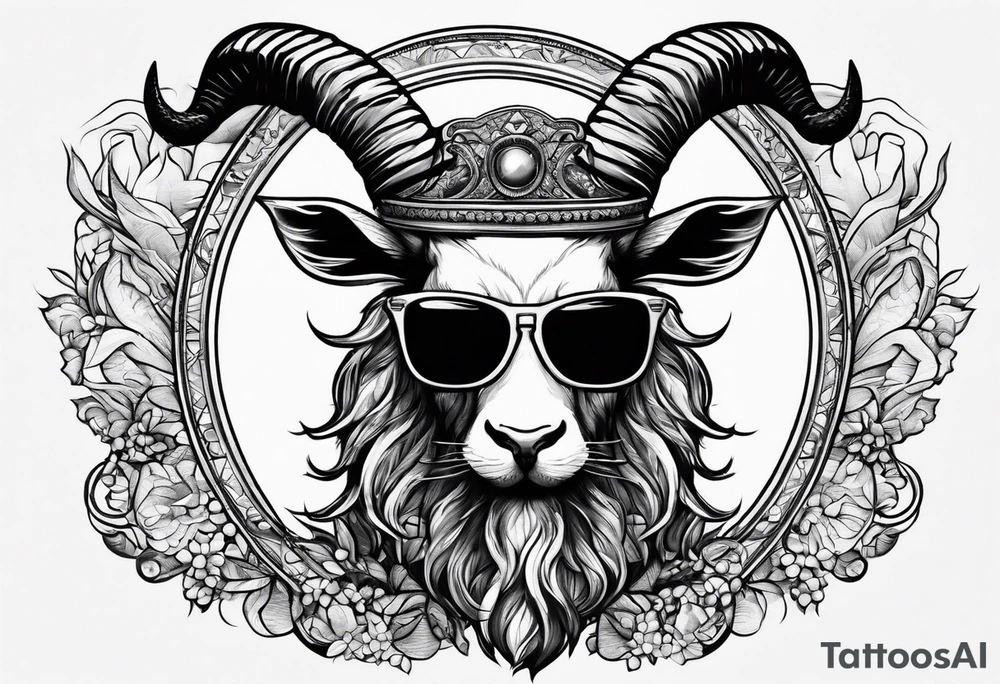 capricorn with beard and sunglasses tattoo idea