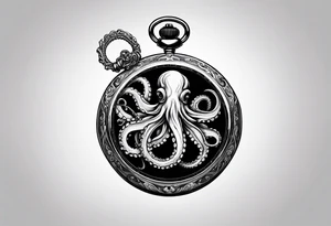 pocket watch wrapped under an aggressive octopus tattoo idea