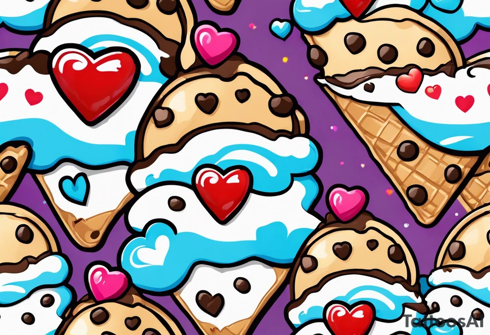 chocolate chip ice cream cone with one red heart tattoo idea