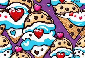 chocolate chip ice cream cone with one red heart tattoo idea