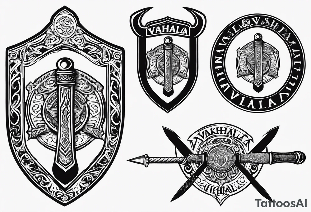Valhalla viking shield hatchet sword tattoo idea
