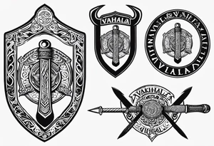 Valhalla viking shield hatchet sword tattoo idea