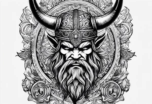 Triple horns tattoo with viking art around it tattoo idea