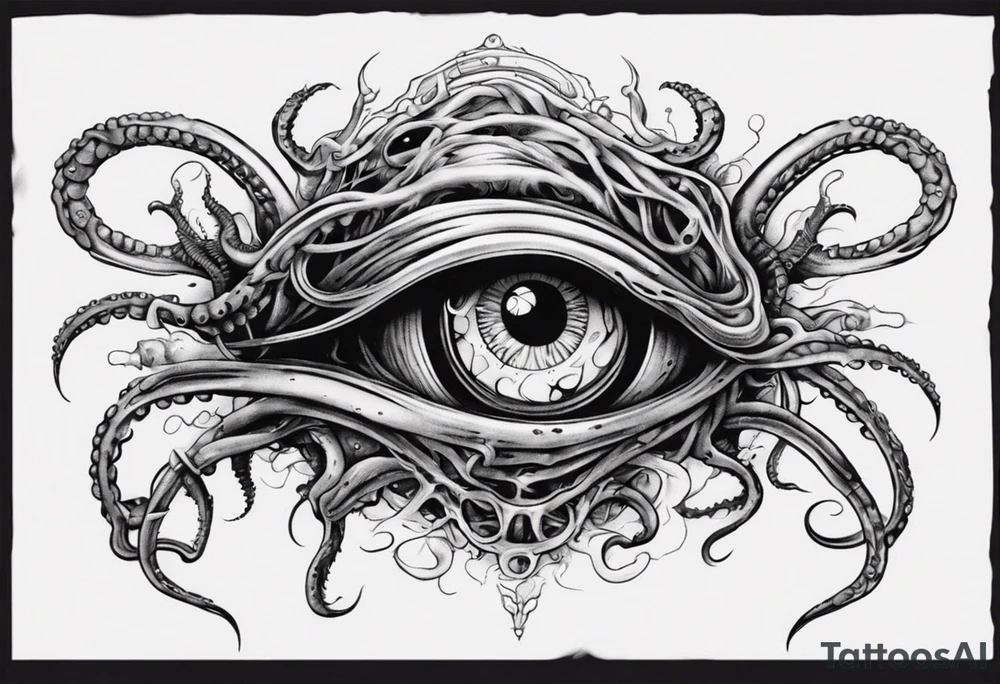 lovecraft long tattoo to put on the forearm, with eye and tentacle tattoo idea