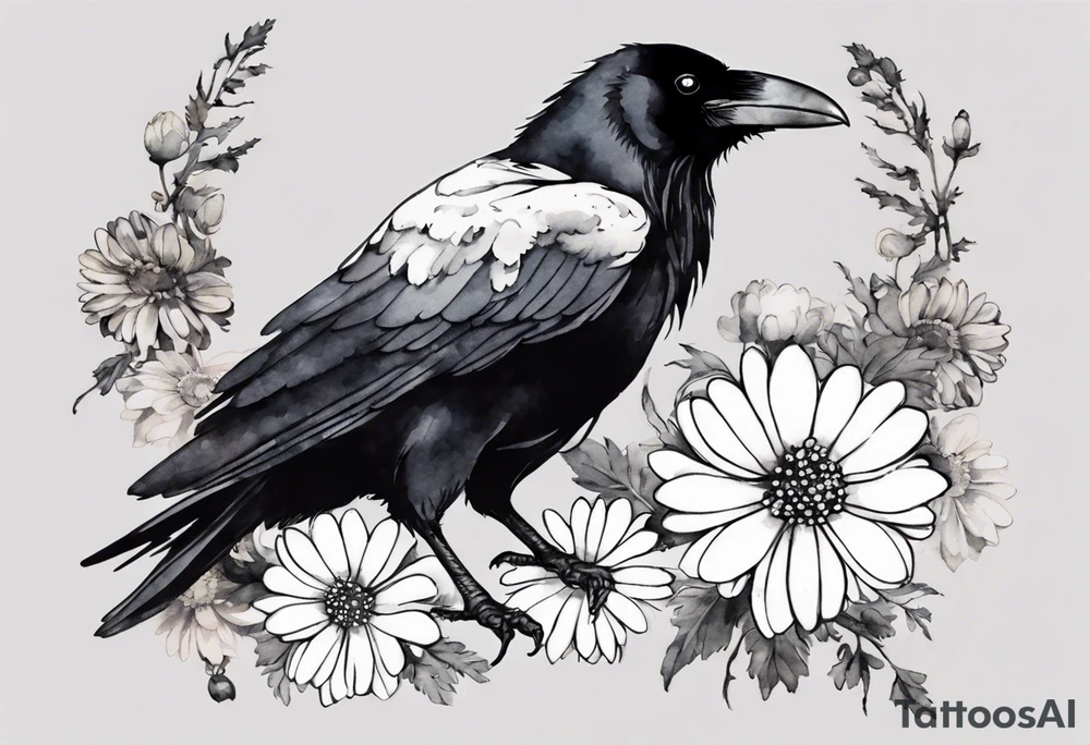 a raven with a small white chrysanthemum headband tattoo idea a raven with a small white chrysanthemum headband tattoo idea