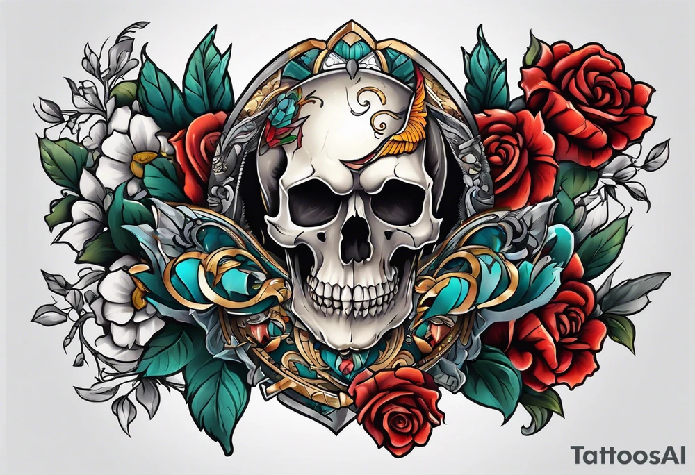 Bold Neo traditional animal skull broken tattoo idea