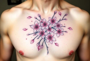 delicate cherry blossoms swirling in spring breeze with petals tattoo idea