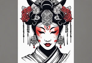 geisha wearing oni mask tattoo idea