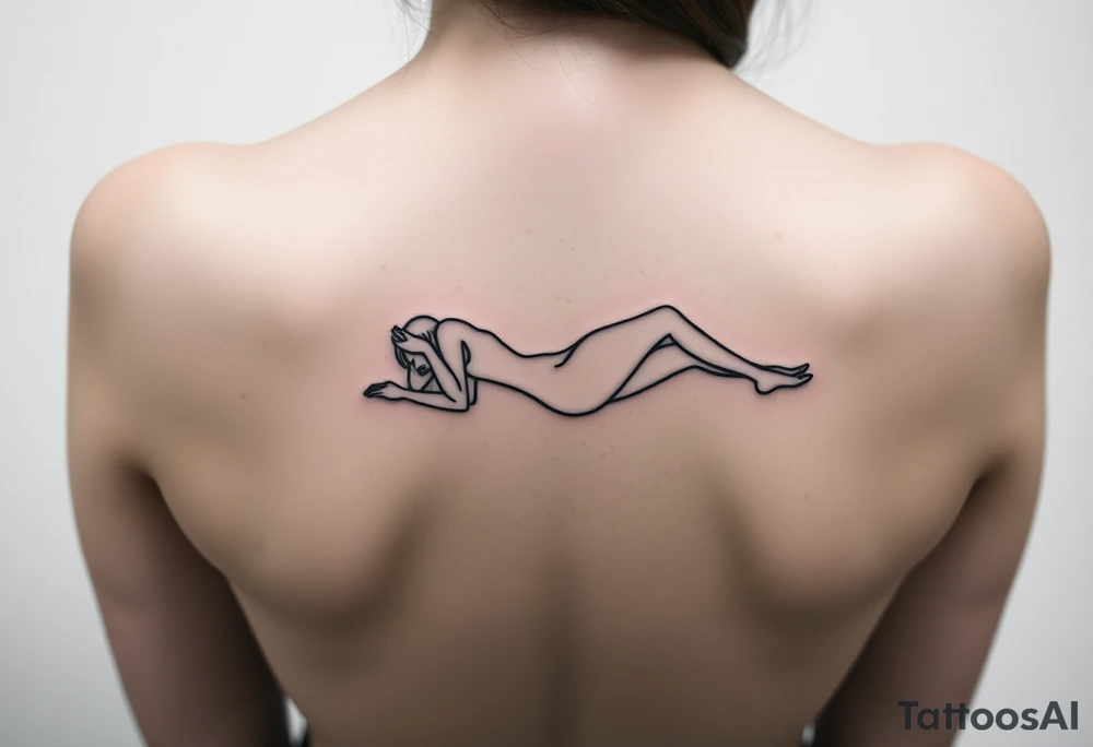 delicate small silhouette of woman lying on her side tattoo idea