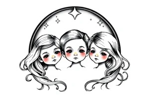 3 petites filles ( une cheveux noir et deux blondes)
sous un arc en ciel incomplet tattoo idea