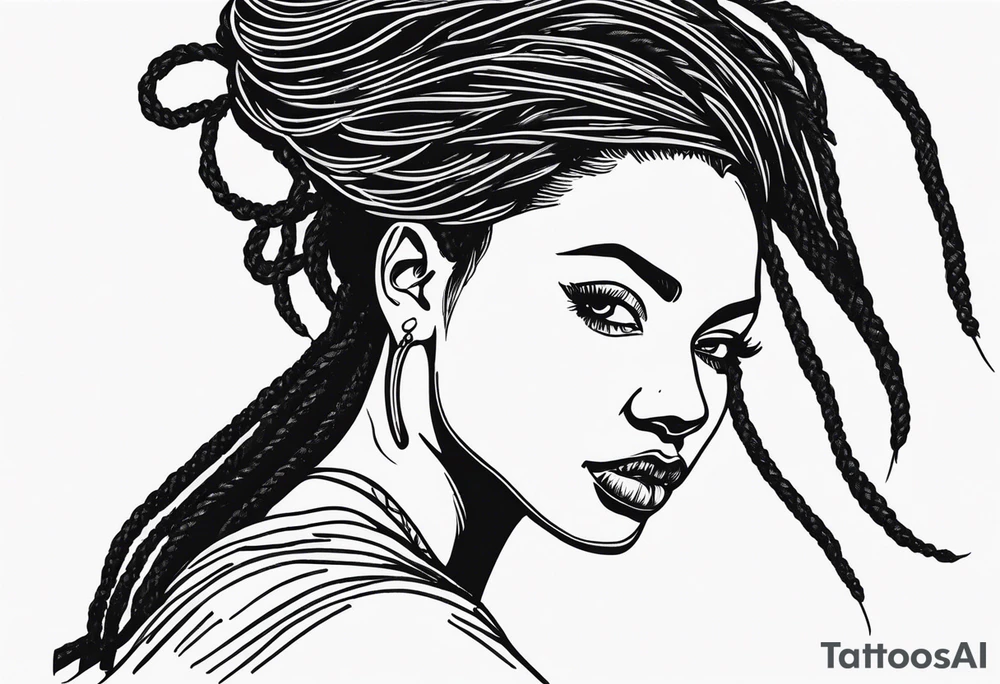Draw a women head with real dread locks flying in the air tattoo idea