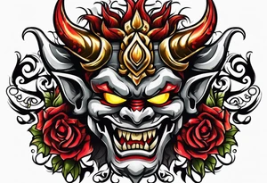 Protection against evil Oni mask tattoo idea