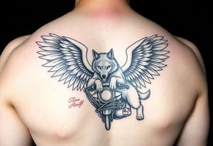 guardian angel wolf on a motorcycle tattoo idea