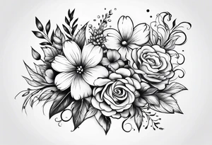 Flower bouquet with 5 flowers skinny tattoo idea