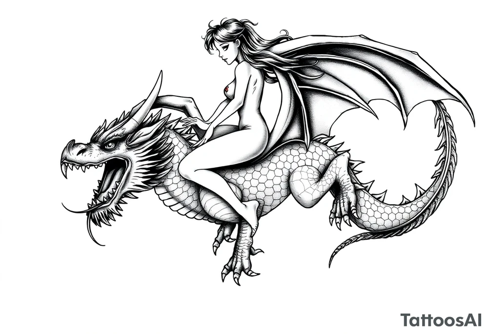 small naked girl riding big dragon, slut tattoo idea