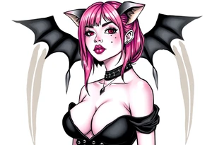 hot goth girl with puppy ears and with piercings on face and big boobs and big butt with black outfit on with pink hair tattoo idea