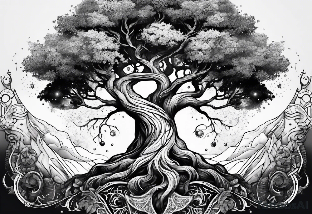 cosmic yggdrasil tattoo idea