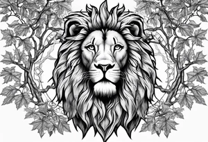 The lion of Judah, which is Jesus Christ, is tied and intertwined within a maple tree. Incorporate a cross as well tattoo idea