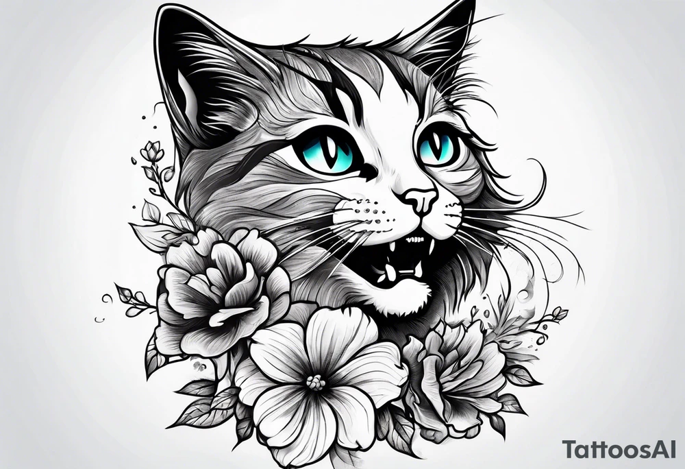 Cat dancing with a flower tattoo idea