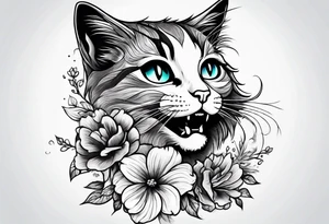 Cat dancing with a flower tattoo idea